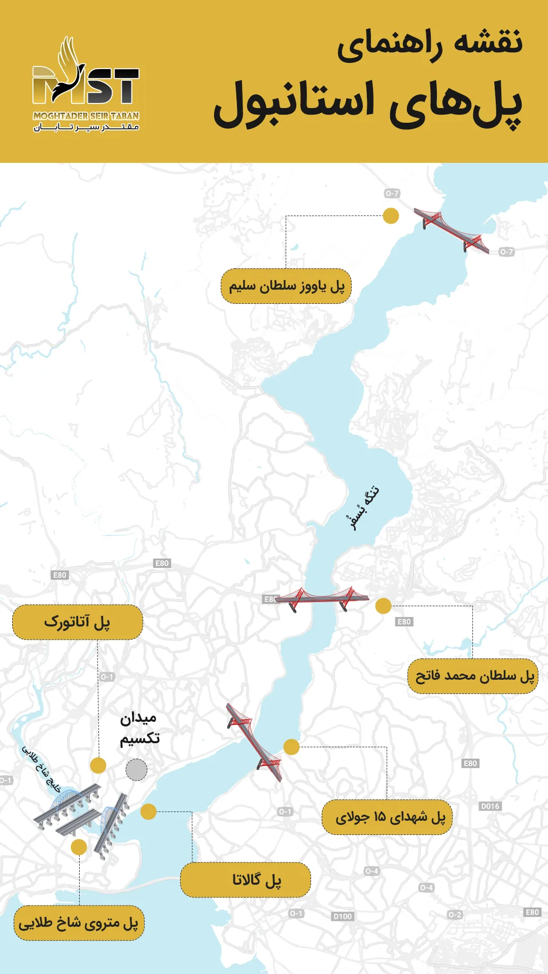 نقشه پل&zwnj;های معروف استانبول و معرفی کوتاه